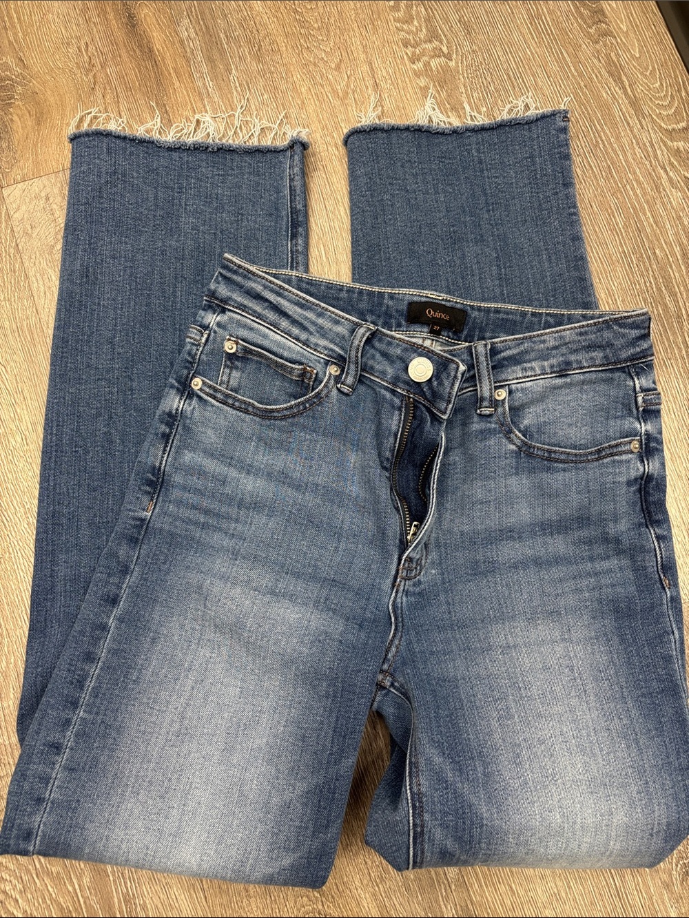 Quince Bella Stretch Straight Jeans — Twilight Blue Fray
